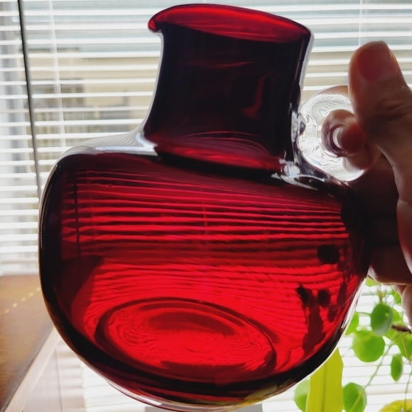 Vintage Dark Cranberry Red Glass vase jug by Emanuel Beranek 1950s Skrdlovice - Picture 3 of 13